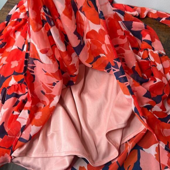 Sincerely Jules Red Floral Maxi Dress Sz M 3/4 Sleeve Smocked Back V-Neck Lined - Picture 12 of 12